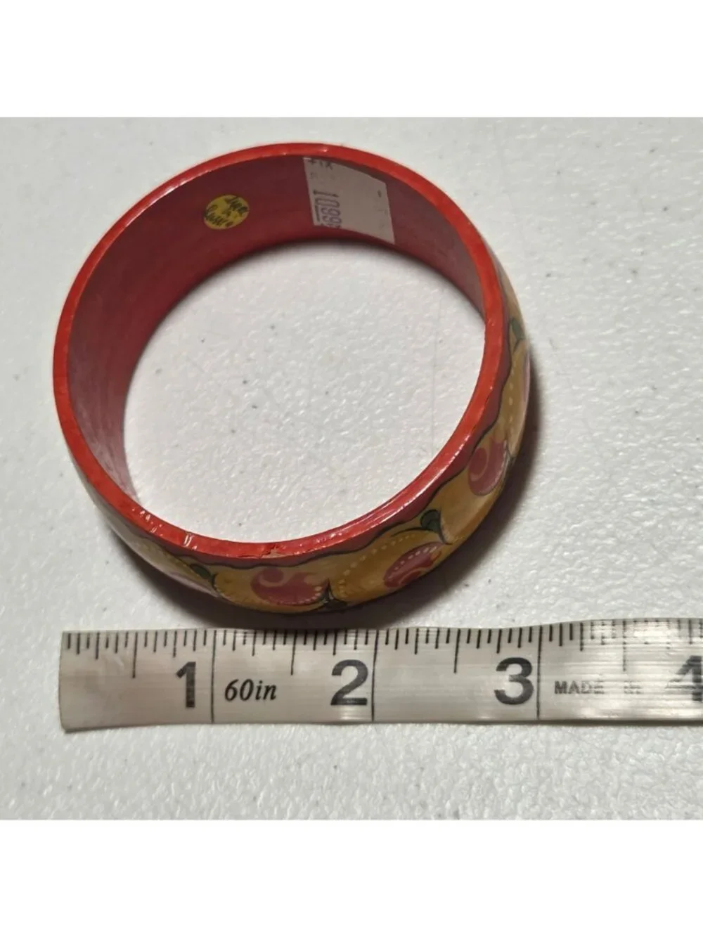 Hand Painted Wooden Bangle Bracelet Yellow Red Green Design Fashion Jewelry